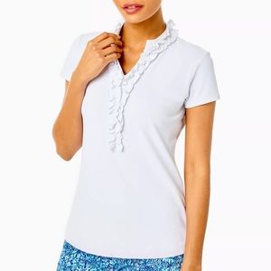 Lilly Pulitzer Women’s Luxletic UPF 50 Frida Ruffle Polo Top, white, small